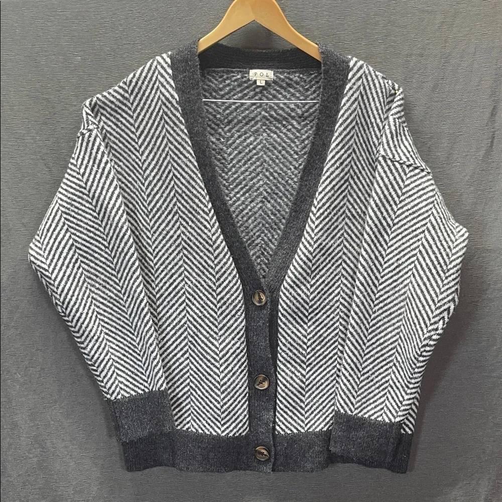 POL Gray and White Striped oversized Cardigan